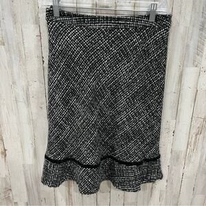 GAP black white A-line check frill classic lined skirt size 2 wool blend Y2K